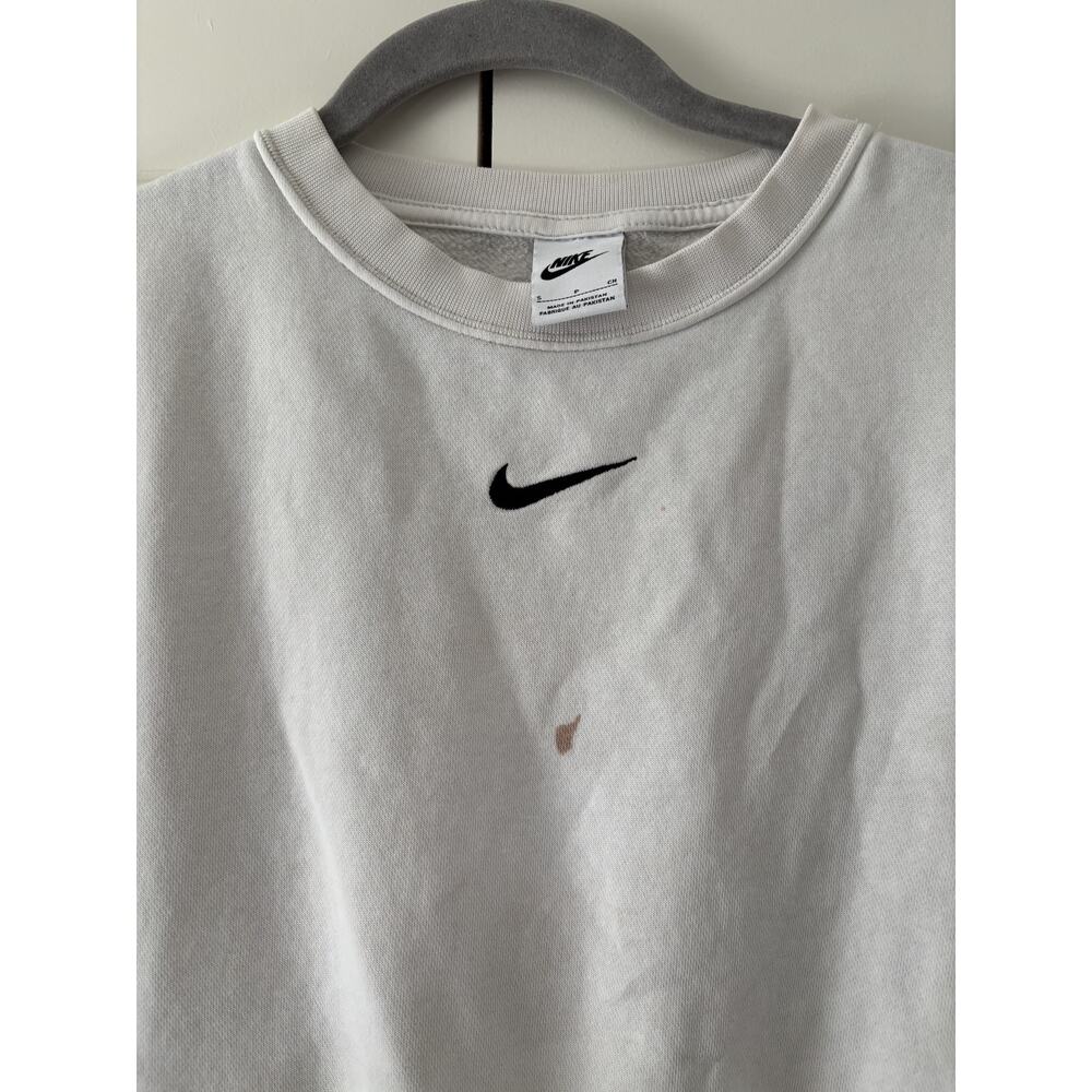 Nike White Crop Sweatshirt S with Front Stain - Picture 3 of 7